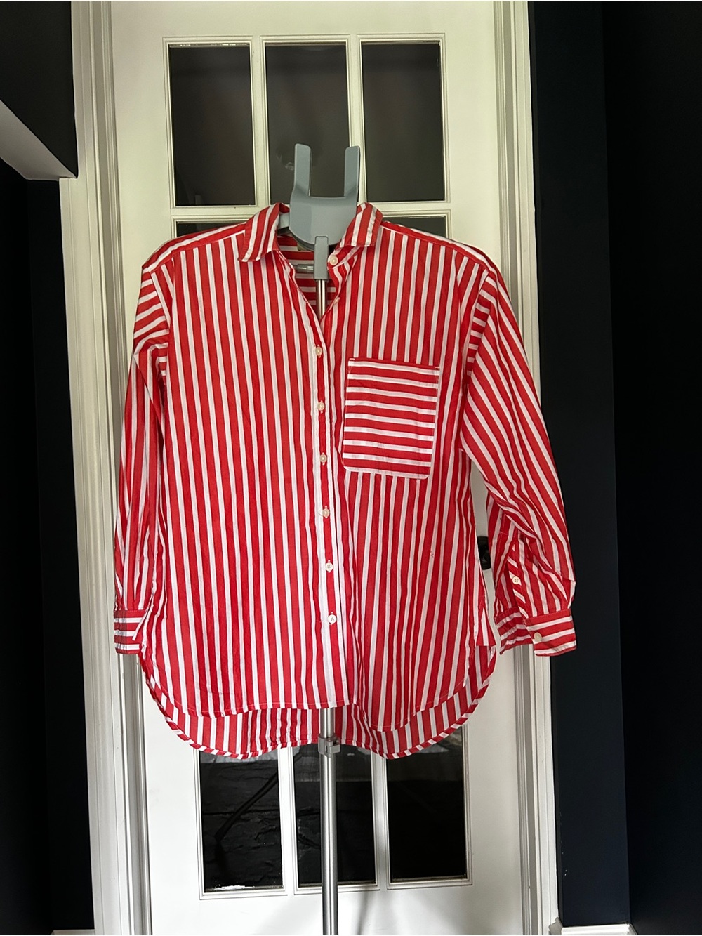 LOFT Red & White Striped Button-Down Shirt